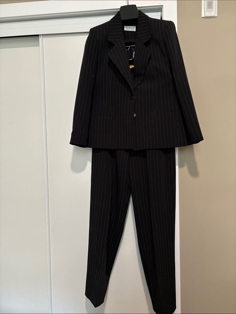 Classic Black Pinstripe Women’s Suit Blazer & Trousers